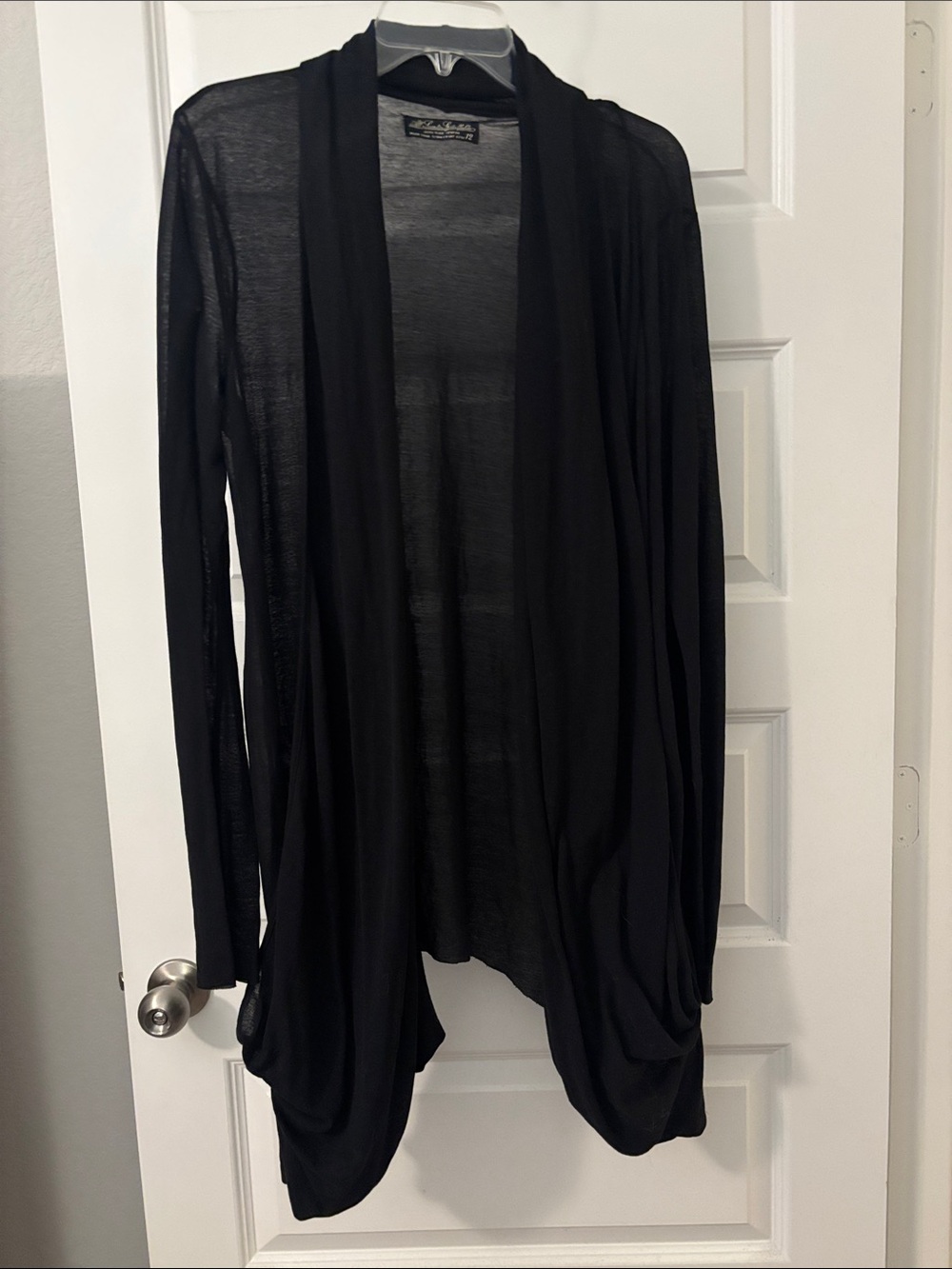 AllSaints Spitafields Black Draped Open-Front Cardigan SZ 12 Asymmetrical casual